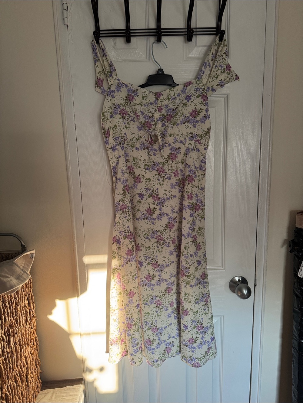Astr Floral Midi Dress in Cream and Purple